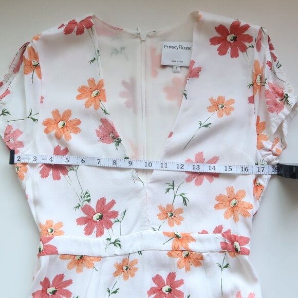 Privacy Please White Orange Floral Mini Dress V Neck Short Sleeve Tie Waist S - Picture 9 of 13